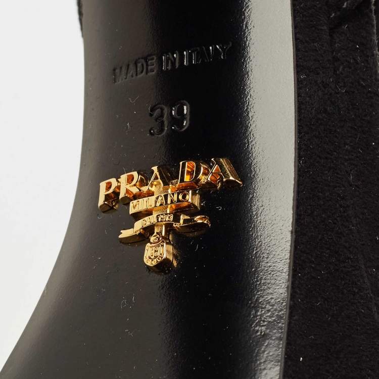 Pre Owned Prada Black Suede Ankle Strap Block Heel Platform Sandals Size 39