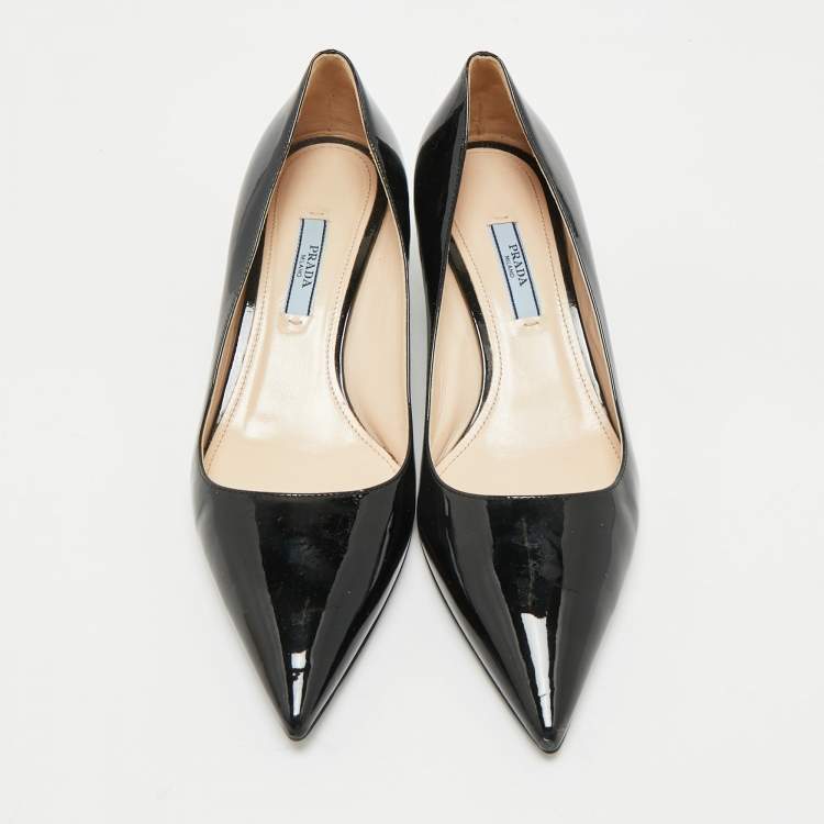 Pre Owned Prada Black Patent Leather Pointed Toe Pumps Size  38