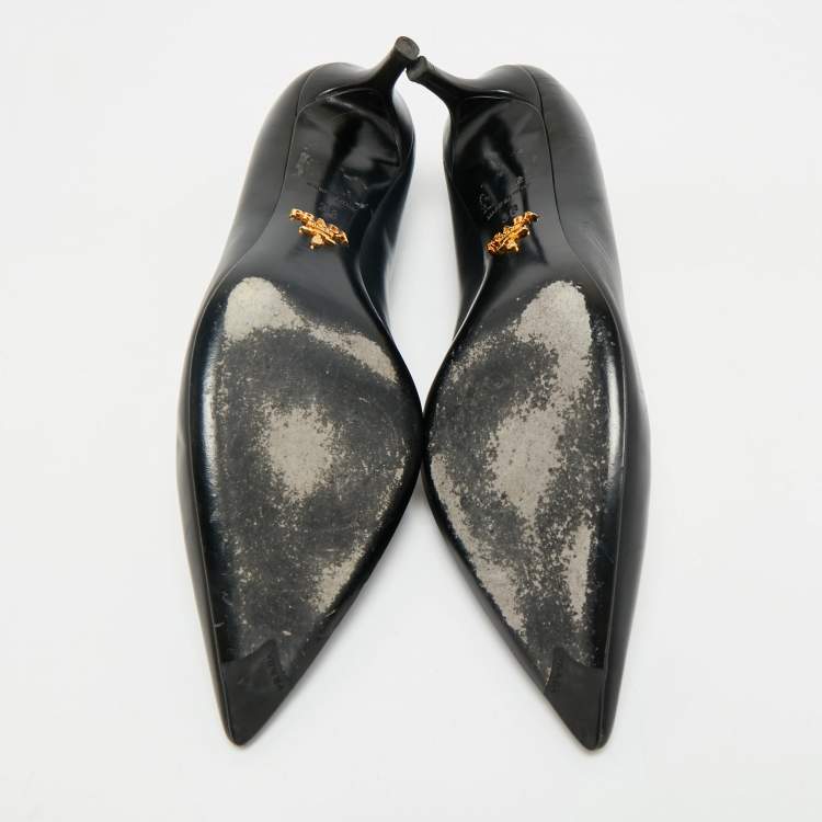 Pre Owned Prada Black Leather Pointed Toe Pumps Size 38