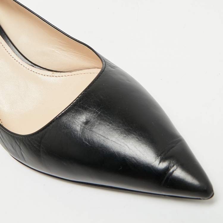Pre Owned Prada Black Leather Pointed Toe Pumps Size 38