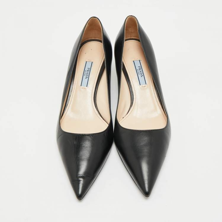 Pre Owned Prada Black Leather Pointed Toe Pumps Size 38