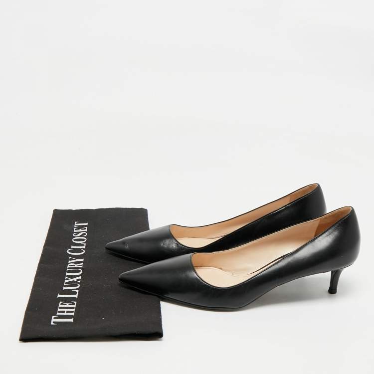 Pre Owned Prada Black Leather Pointed Toe Pumps Size 38