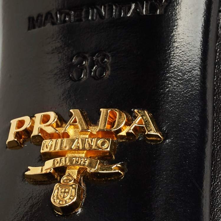 Pre Owned Prada Black/Silver Leather Ankle Strap Sandals Size 38