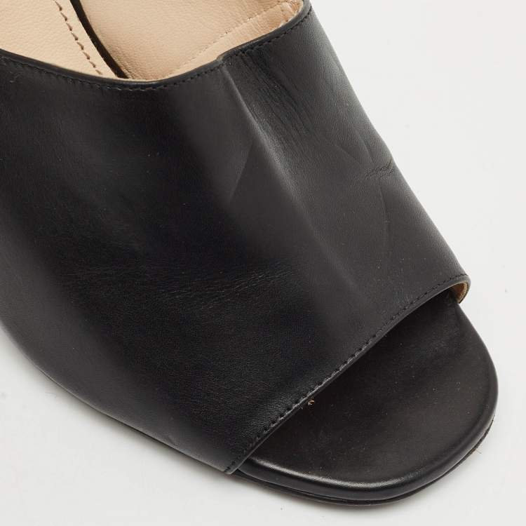 Pre Owned Prada Black/Silver Leather Ankle Strap Sandals Size 38