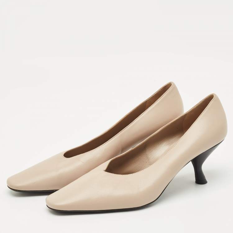 Pre Owned Prada Beige Leather Block Heel Square Toe Pumps Size 39