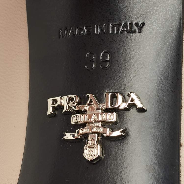 Pre Owned Prada Beige Leather Block Heel Square Toe Pumps Size 39