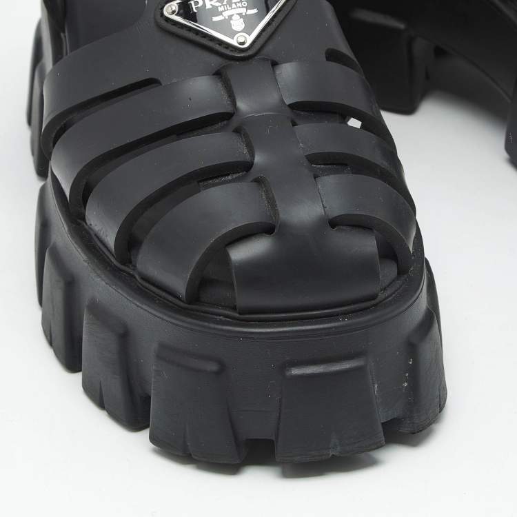 Pre Owned Prada Black Rubber Monolith Platform Sandals Size 37