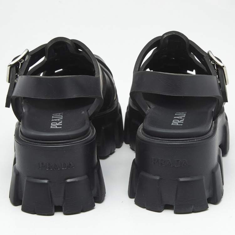 Pre Owned Prada Black Rubber Monolith Platform Sandals Size 37