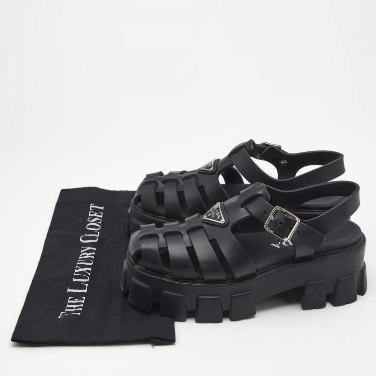 Pre Owned Prada Black Rubber Monolith Platform Sandals Size 37