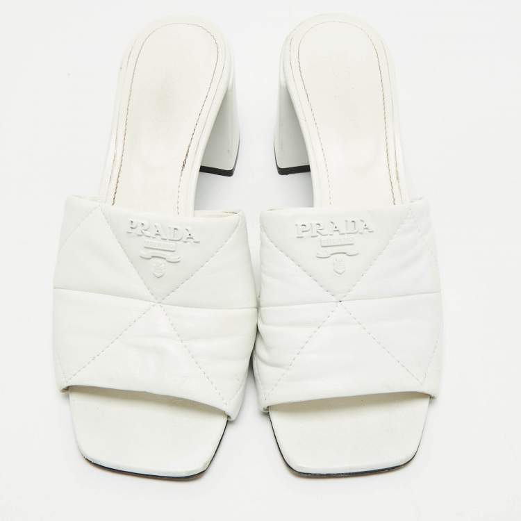 Pre Owned Prada White Quilted Leather Slide Sandals Size 38