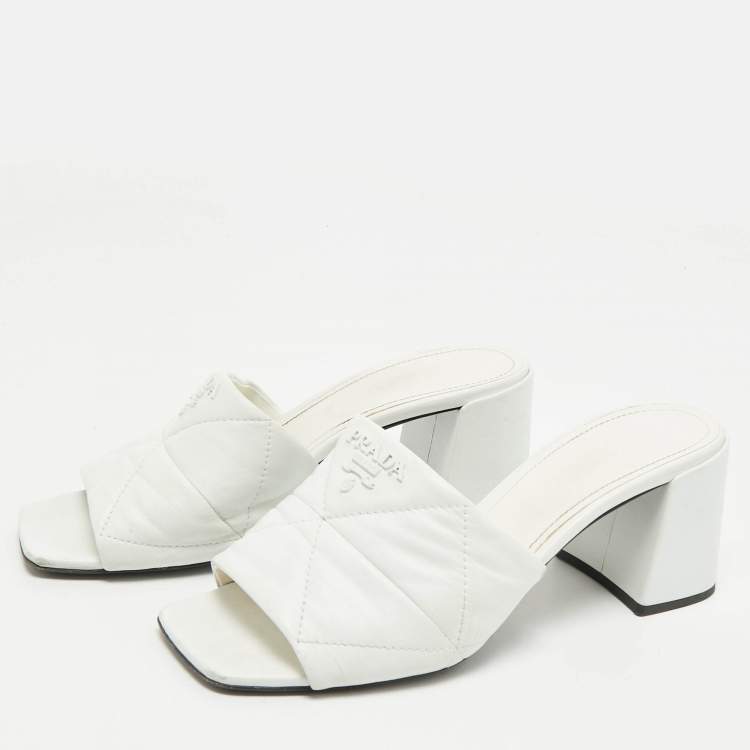 Pre Owned Prada White Quilted Leather Slide Sandals Size 38