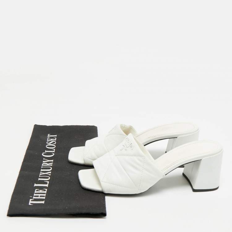 Pre Owned Prada White Quilted Leather Slide Sandals Size 38