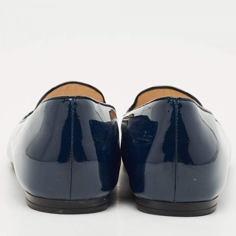 Pre Owned Prada Navy Blue Patent Leather Smoking Slippers Size 39.5