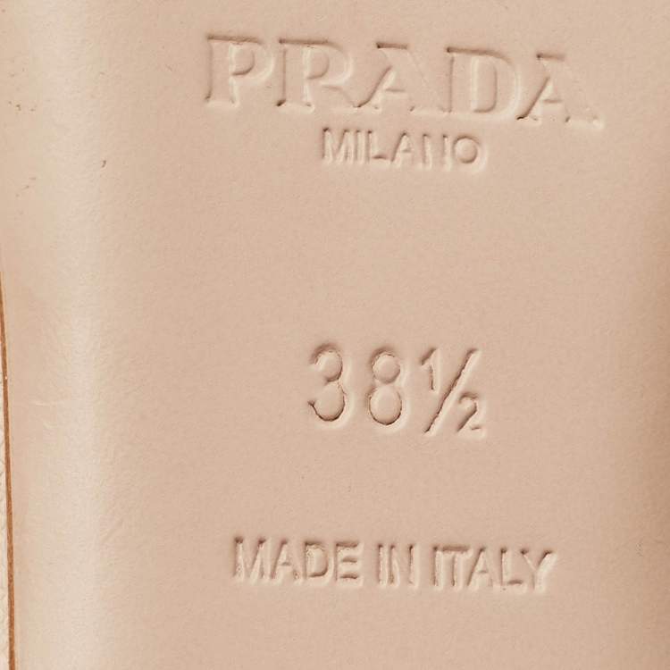 Pre Owned Prada Beige Patent Saffiano Leather Flat Slides Size 38.5