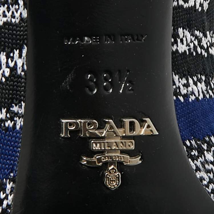 Pre Owned Prada Navy Blue/Black Knit Fabric Pointed Toe Pumps Size 38.5