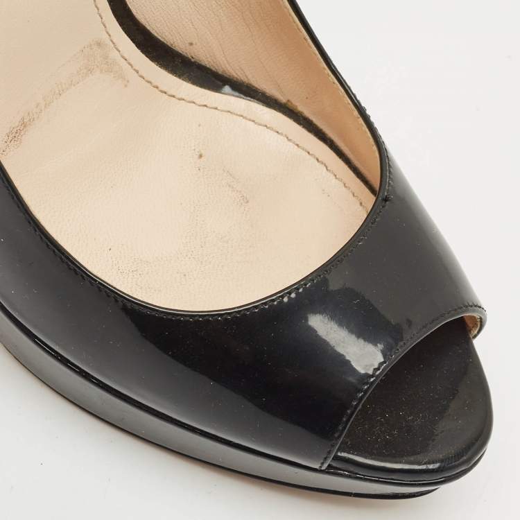 Pre Owned Prada Black Patent Leather Peep Toe Platform Pumps Size 39