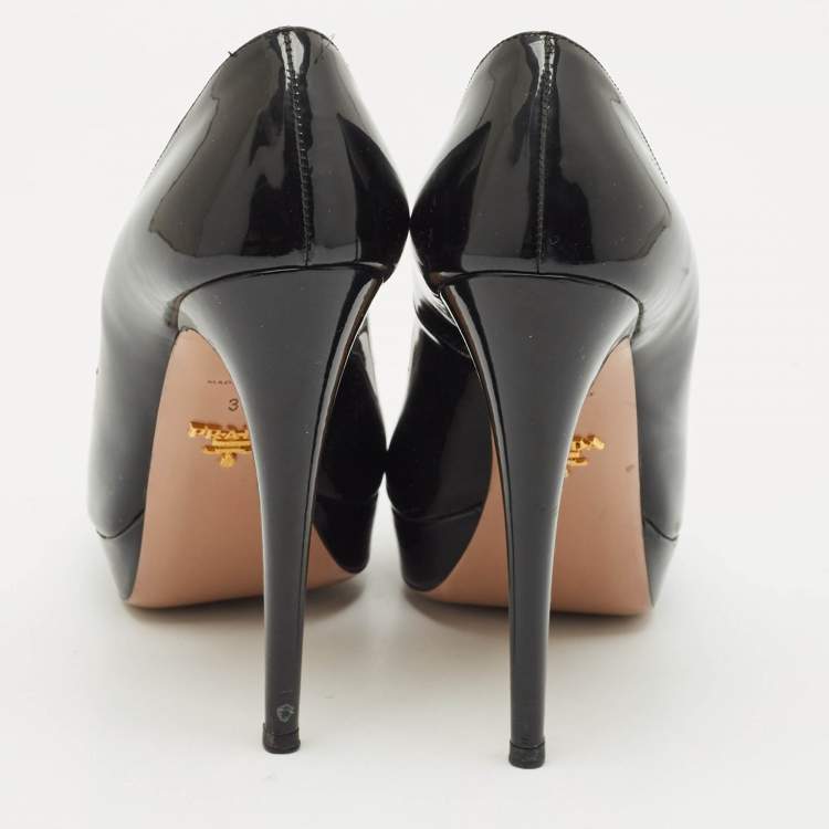 Pre Owned Prada Black Patent Leather Peep Toe Platform Pumps Size 39