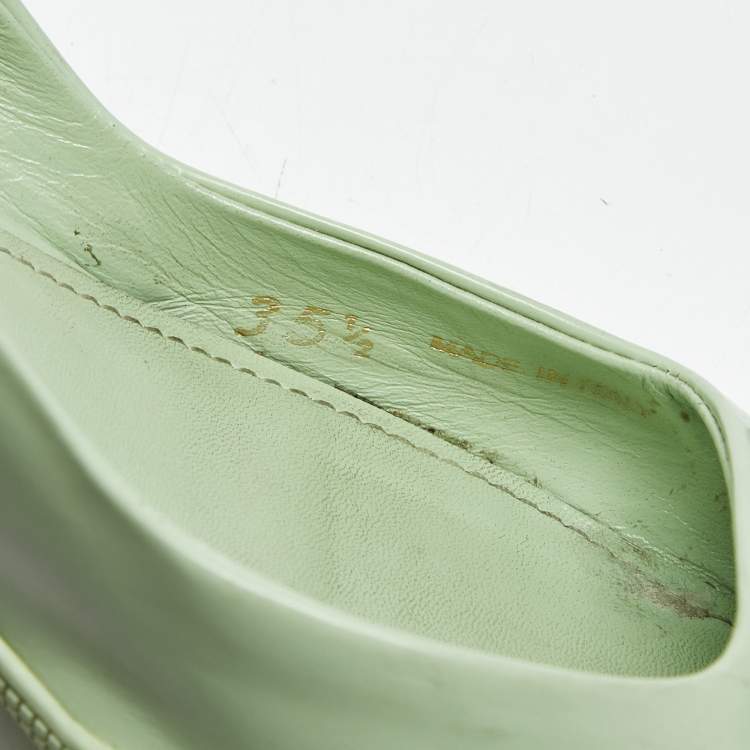 Pre Owned Prada Light Green Leather Logo Pointed Toe Slingback Pumps Size 35.5