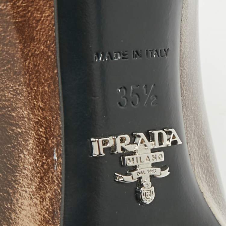 Pre Owned Prada Two Tone Brown Leather Pointed Toe Pumps Size 35.5