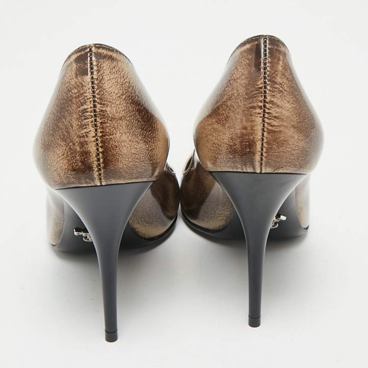Pre Owned Prada Two Tone Brown Leather Pointed Toe Pumps Size 35.5