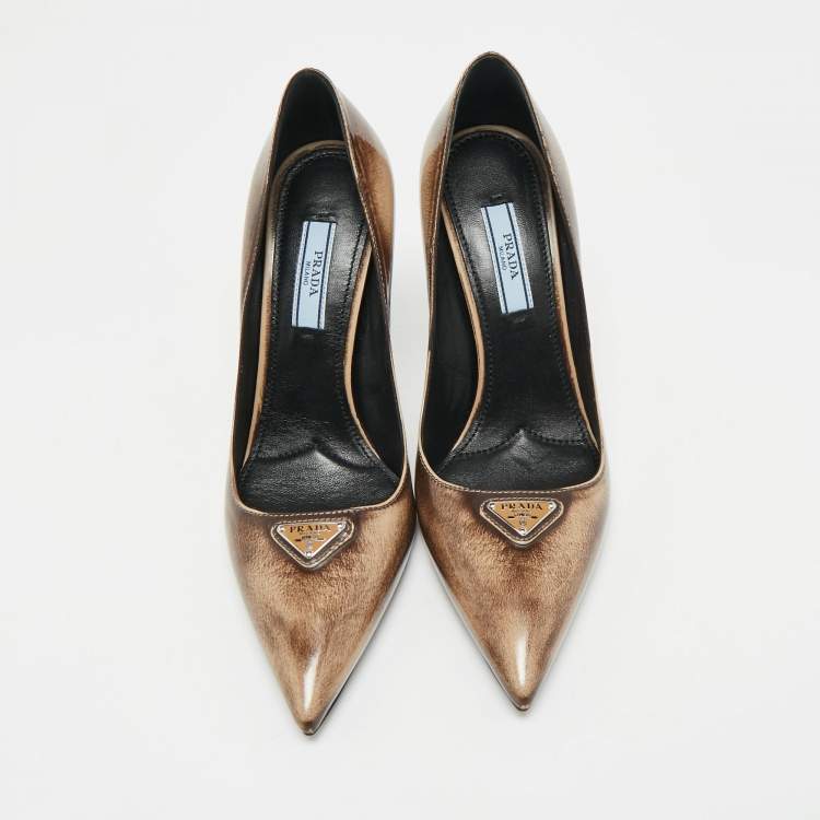 Pre Owned Prada Two Tone Brown Leather Pointed Toe Pumps Size 35.5