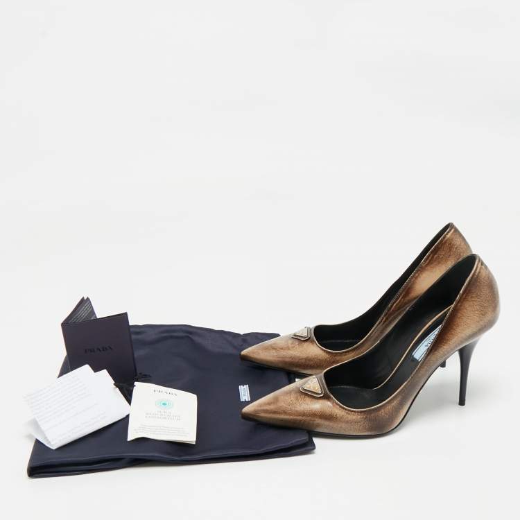 Pre Owned Prada Two Tone Brown Leather Pointed Toe Pumps Size 35.5