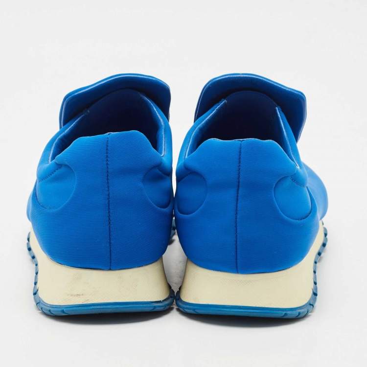 Pre Owned Prada Blue Nylon Catch Me If You Can Crystal Embellished Slip On Sneakers Size 38