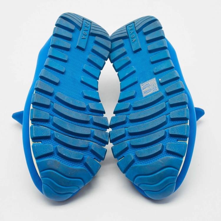 Pre Owned Prada Blue Nylon Catch Me If You Can Crystal Embellished Slip On Sneakers Size 38