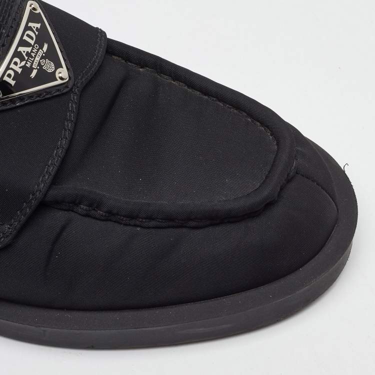 Pre Owned Prada Black Nylon Triangle Logo Loafer Mules Size 36