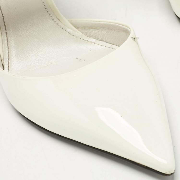 Pre Owned Prada White Patent Leather And Elastic Mary Jane D'orsay Pumps Size 38