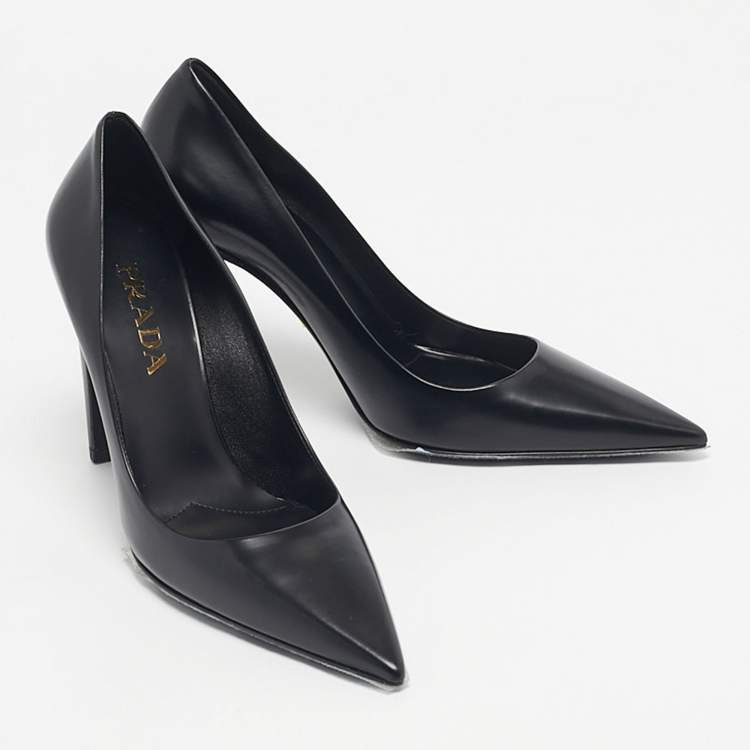 Pre Owned Prada Black Leather Pointed Toe Pumps Size 38