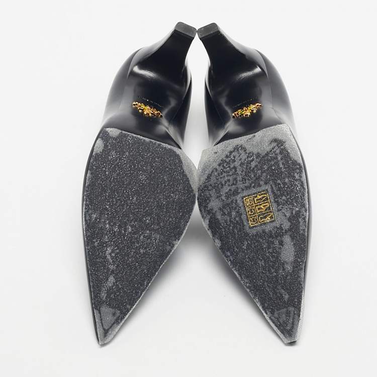 Pre Owned Prada Black Leather Pointed Toe Pumps Size 38
