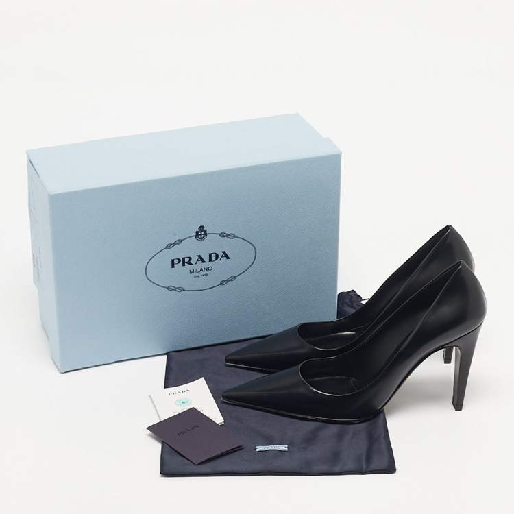 Pre Owned Prada Black Leather Pointed Toe Pumps Size 38