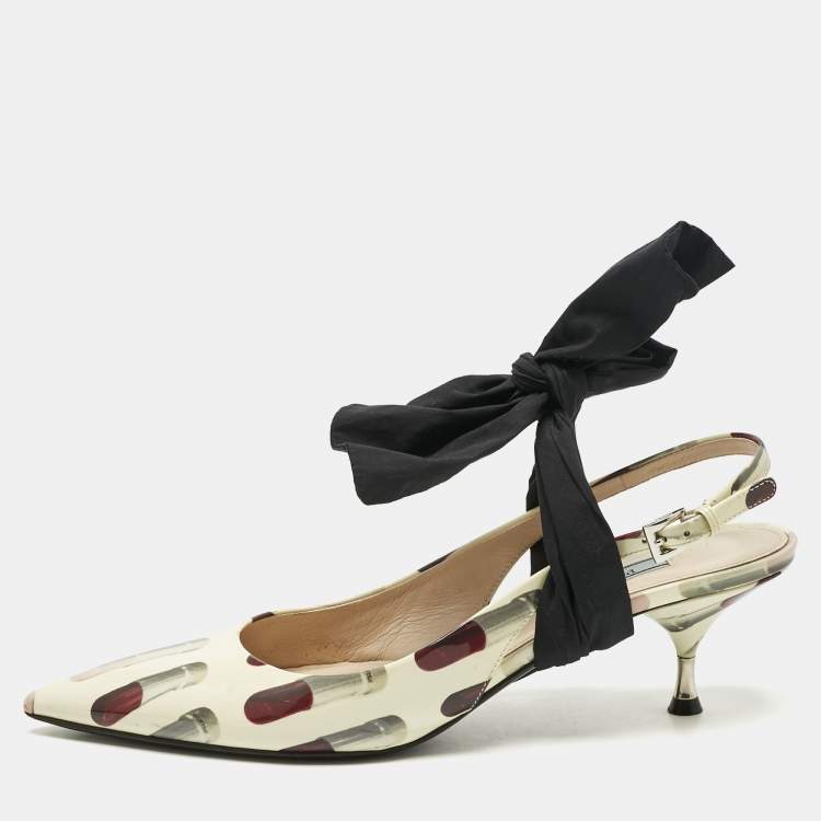 Pre Owned Prada Multicolor Leather and Fabric Bow Slingback Pumps Size 41