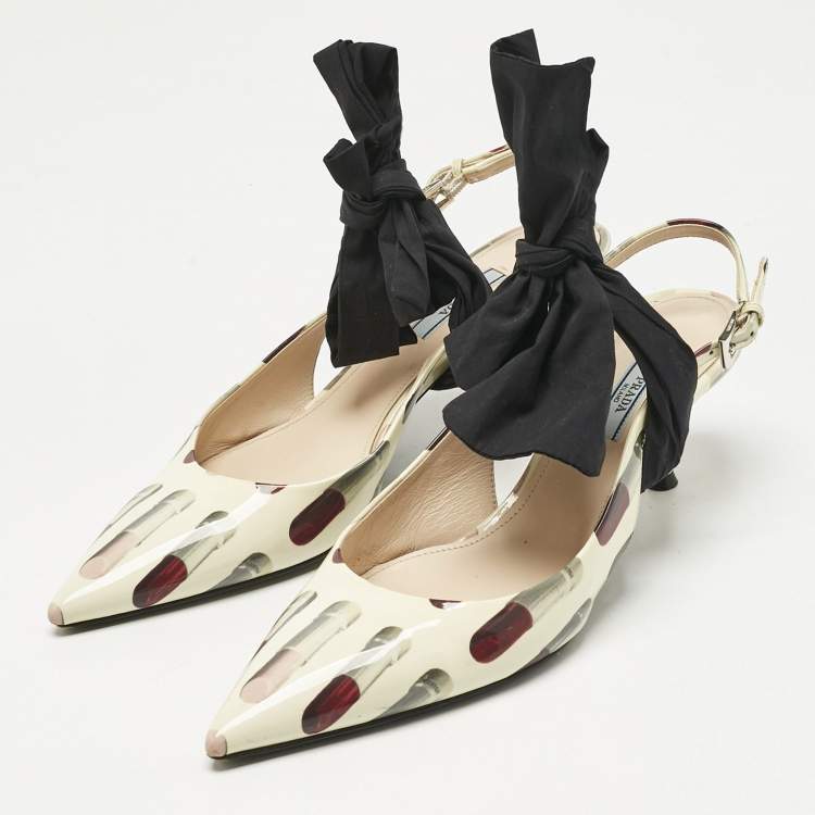 Pre Owned Prada Multicolor Leather and Fabric Bow Slingback Pumps Size 41