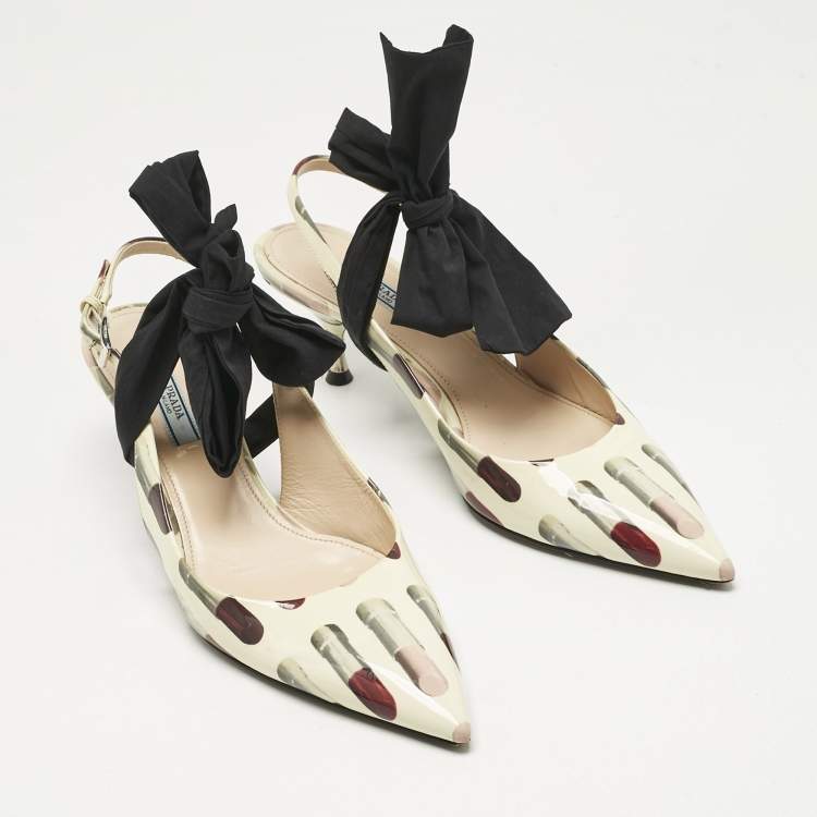 Pre Owned Prada Multicolor Leather and Fabric Bow Slingback Pumps Size 41
