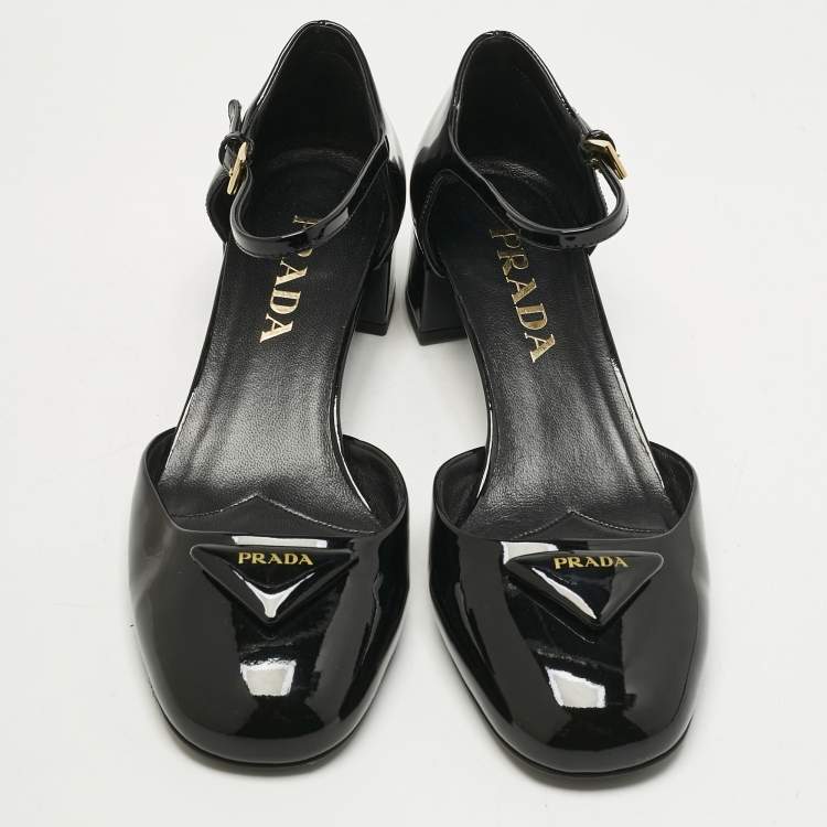 Pre Owned Prada Black Patent Leather Ankle Strap  Pumps Size 36