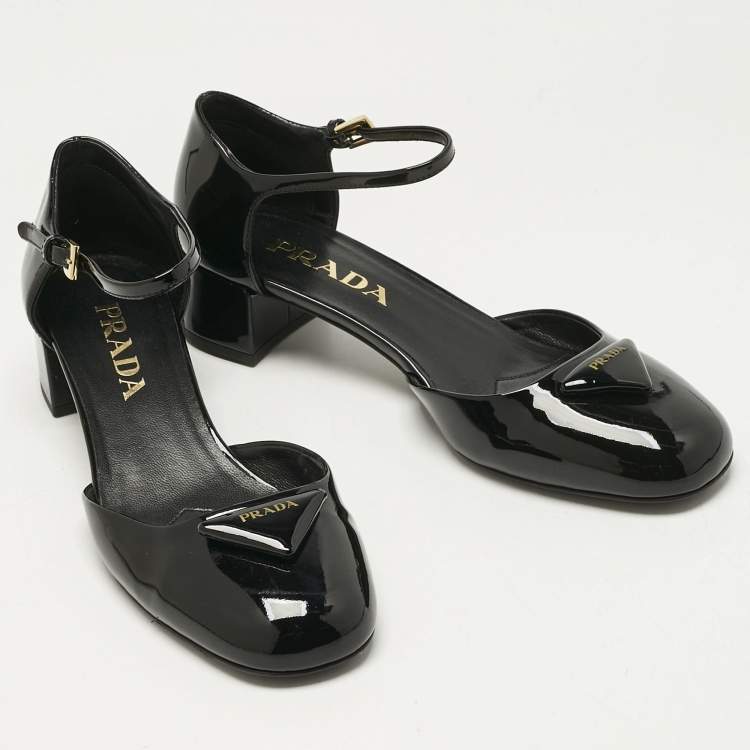 Pre Owned Prada Black Patent Leather Ankle Strap  Pumps Size 36