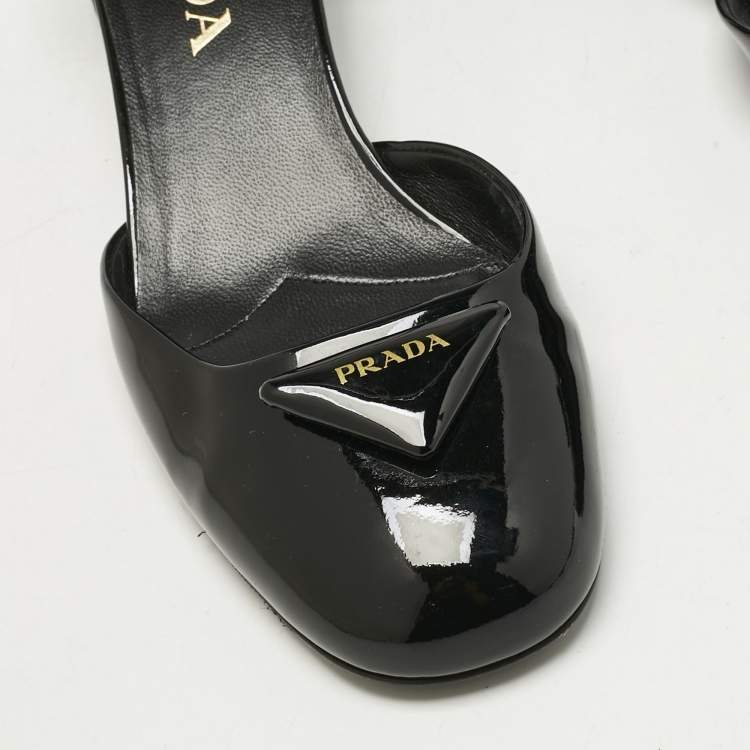 Pre Owned Prada Black Patent Leather Ankle Strap  Pumps Size 36