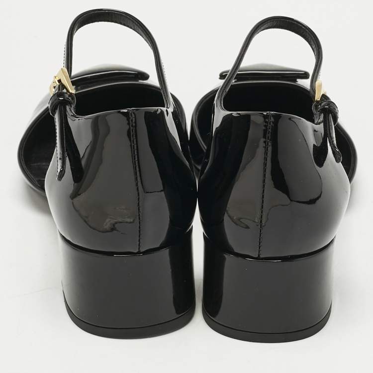 Pre Owned Prada Black Patent Leather Ankle Strap  Pumps Size 36