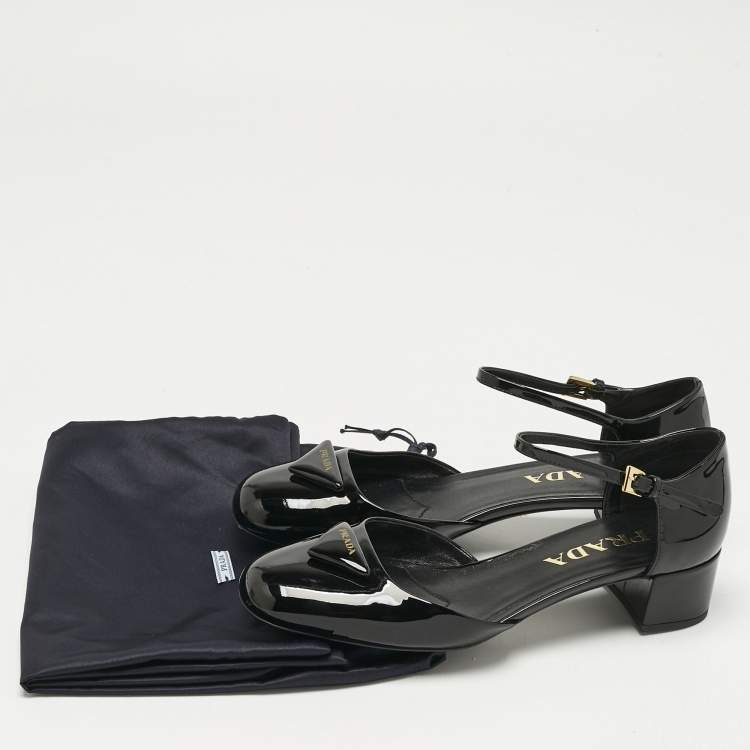 Pre Owned Prada Black Patent Leather Ankle Strap  Pumps Size 36