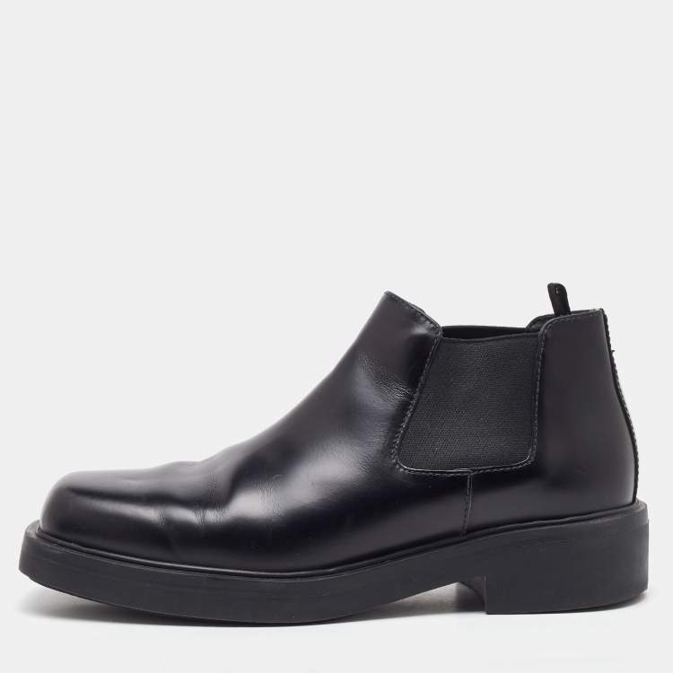 Pre Owned Prada Black Brushed Leather Chelsea Ankle Length Boots Size 41