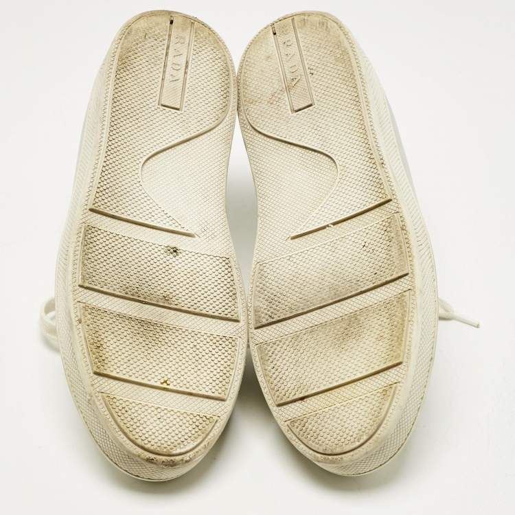 Pre Owned Prada Silver/White  Leather and Rubber Cap Toe Lace Up Sneakers Size 37.5