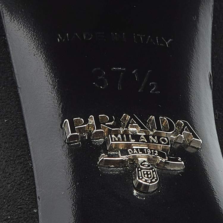 Pre Owned Prada Black Suede Buckle Fringe Block Heel Mules Size 37.5