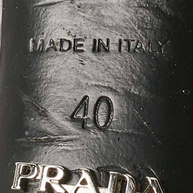 Pre Owned Prada Black Patent Leather Logo Ankle Strap Sandals Size 40