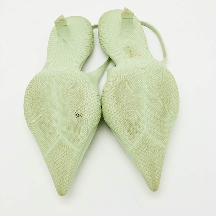Pre Owned Prada Pastel Green Leather Pointed Toe Slingback Pumps Size 38