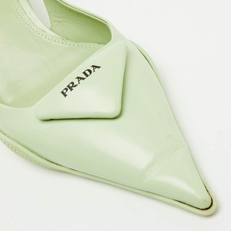 Pre Owned Prada Pastel Green Leather Pointed Toe Slingback Pumps Size 38