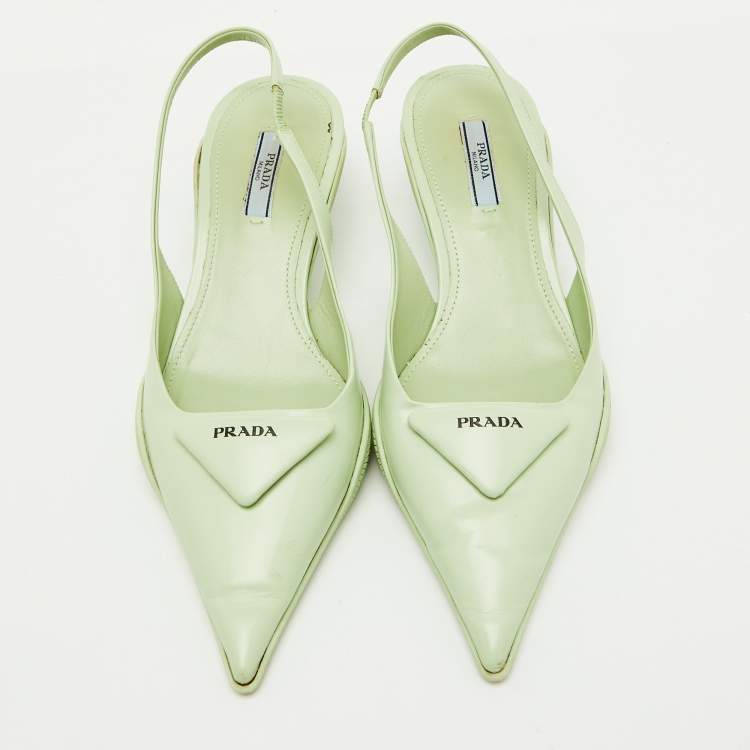 Pre Owned Prada Pastel Green Leather Pointed Toe Slingback Pumps Size 38