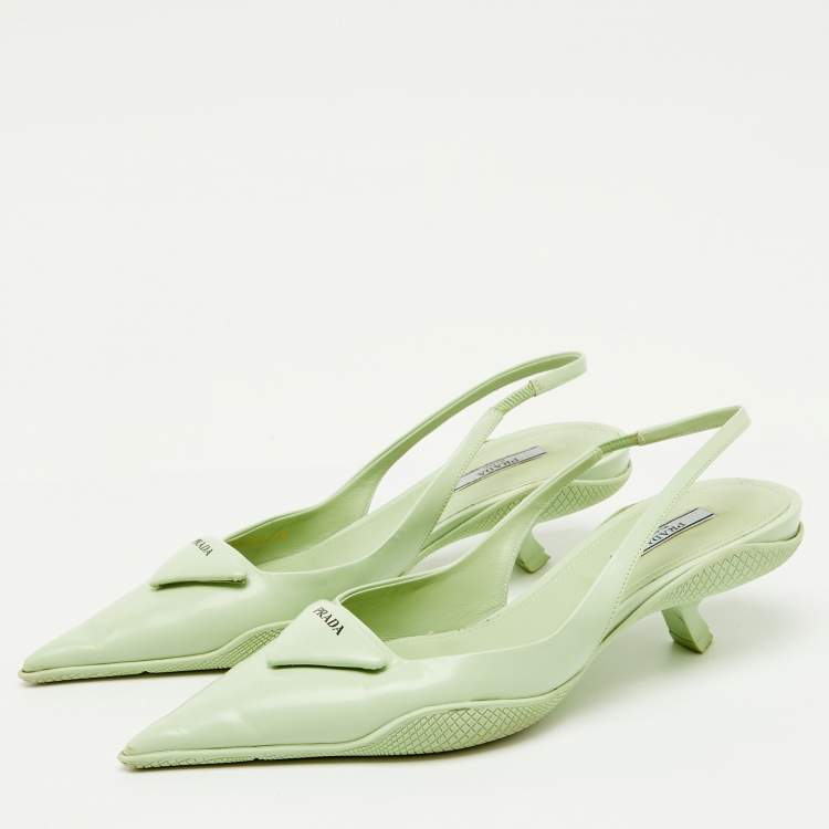 Pre Owned Prada Pastel Green Leather Pointed Toe Slingback Pumps Size 38