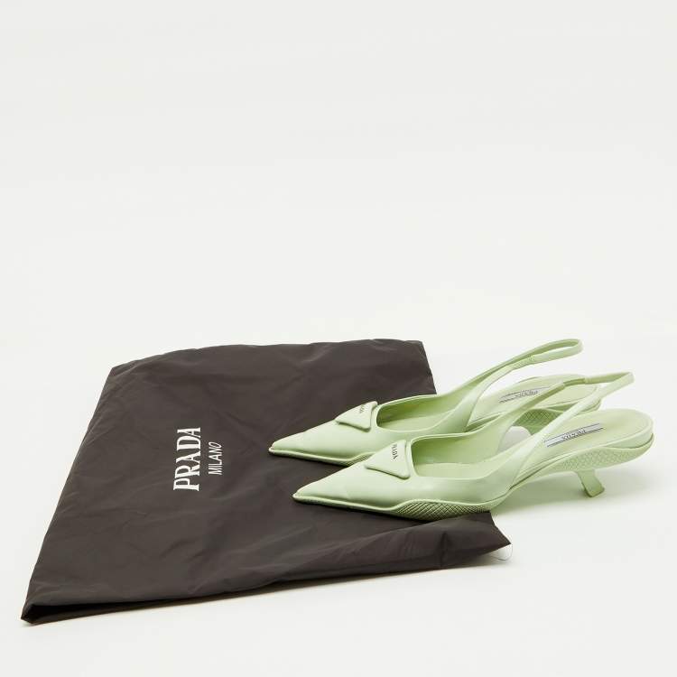 Pre Owned Prada Pastel Green Leather Pointed Toe Slingback Pumps Size 38